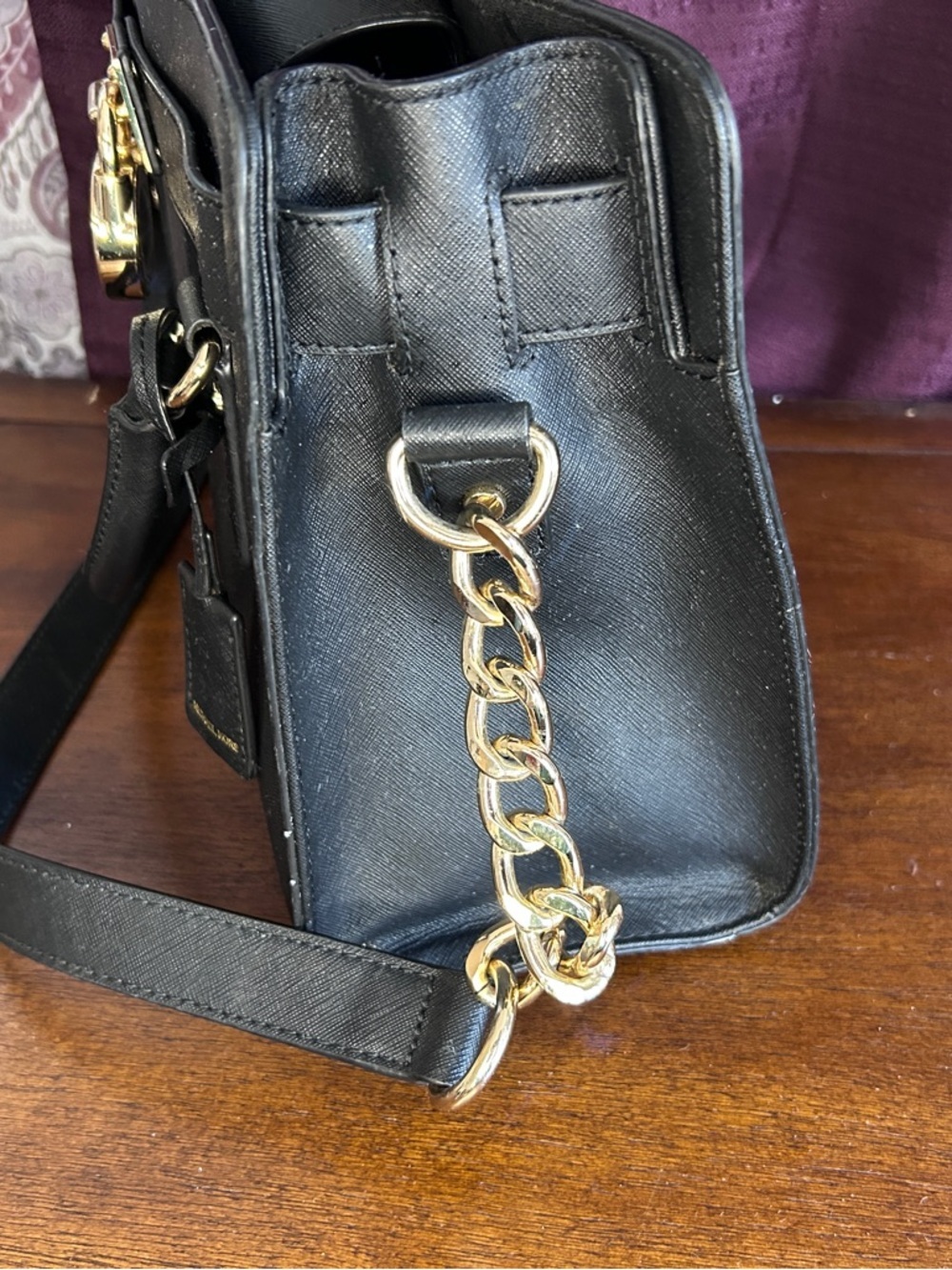 Michael Kors Hamilton Satchel Black Leather | Gold Lock | - Picture 4 of 16